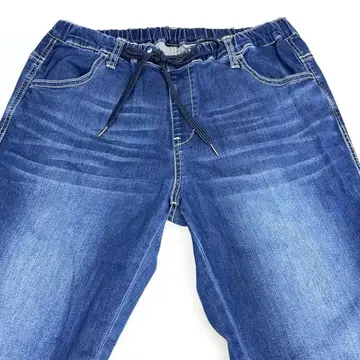 여성용 다크 블루 허리밴딩 데님 팬츠