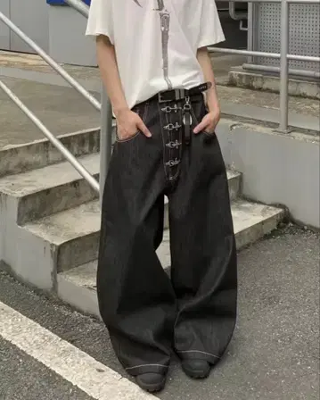 기믹 디자인 슈퍼 와이드 데님 팬츠 / 배기 팬츠 Y2K