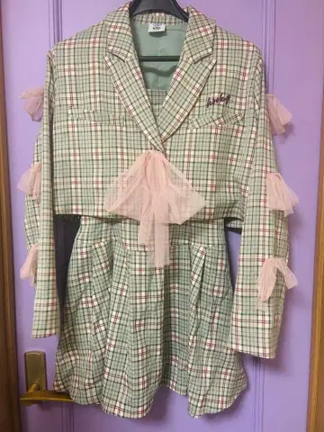 [ HOOK ] for girls 체크 무늬 자켓 & 스커트 셋업