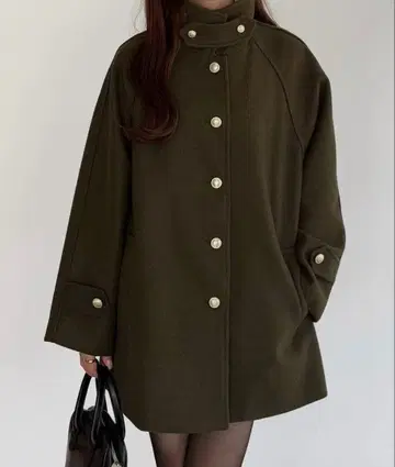 Callautia 골드 버튼 미들 코트 카키 XL