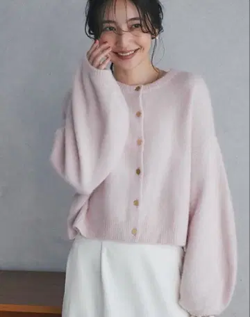 라 부티크 폼폼 헤어리 울 앞뒤 2WAY 가디건 핑크