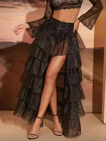 메쉬 프릴 헴 슬릿 맥시 스커트 / 댄스 의상 밸리댄스