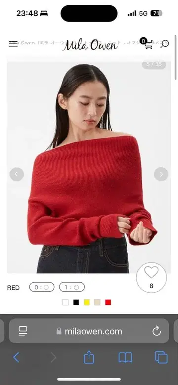 [ Mila Owen ] 오프숄더 빨간색 니트