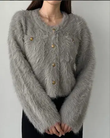 [ Louere ] 골드 버튼 샤기 니트 가디건