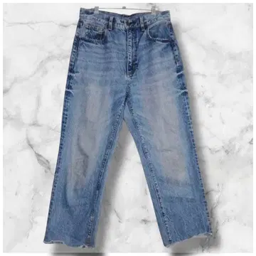 S0072 지유 하이웨스트 스트레이트 데님 컷오프 밑단 앵클 기장