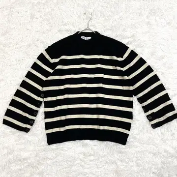 ZARA 자라 보더 니트 크루넥 화이트 블랙 M 성숙 캐주얼