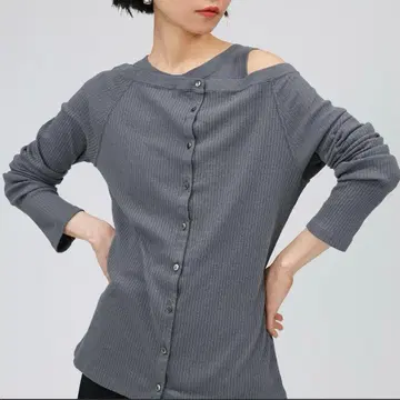 바빌론 BABYLONE 빈티지 라이트 리브 가디건 차콜 그레이