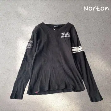 744*노턴 [ M ] 티셔츠 V넥 칠부 블랙 백 프린트 로고