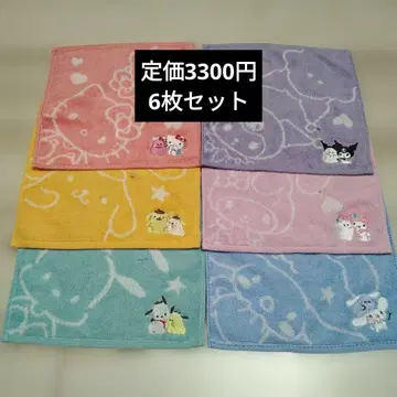 미사용 새상품 오바케누 산리오 타월 손수건 6개 세트 컬러풀