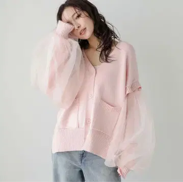 가디건 니트 2way 베스트 튤 오간자 시어 뽕 소매