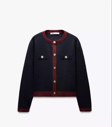 ZARA 골드 버튼 니트 자켓 네이비 레드