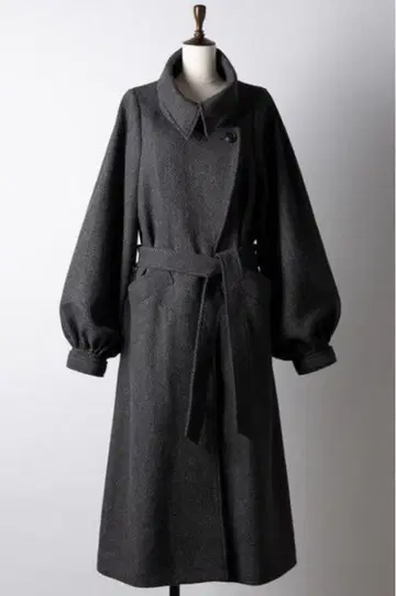 라벨에튀드 울 혼방 헤링본 롱 코트 스탠드 카라