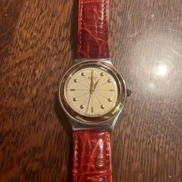 swach 시계 베이지 다이얼 빨간색 스트랩