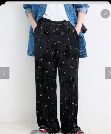 인기 꽃무늬 자수 벨로아 팬츠