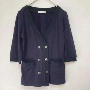 펠리시모 (M) 숏 가디건 더블 네이비 x 블랙