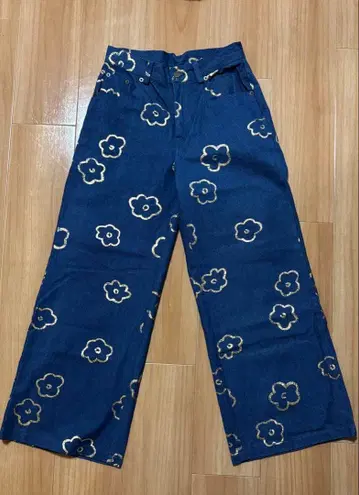 poppy 네이비 꽃무늬 데님 팬츠 아사기니뇨