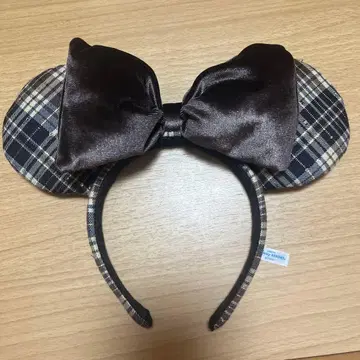 TDR 머리띠 베이지 브라운 체크 리본