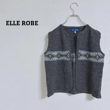 엘르 로브 니트 베스트 겉옷 슬리브리스 울 혼방 자카드 버튼리스