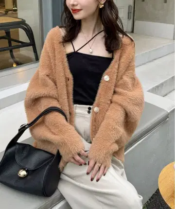 hinari 샤기 니트 가디건 오렌지