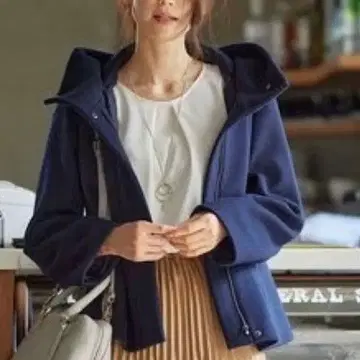 언타이틀 untitled 빅 칼라 울 숏코트 네이비