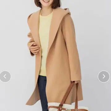 23구 울 리버 후드 부착 미들 기장 코트