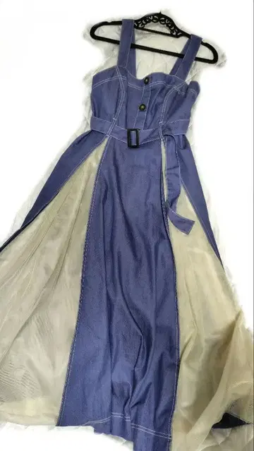 데님 쉬폰 롱 점퍼 스커트