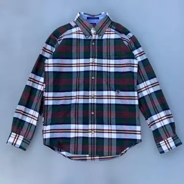 90s 타미힐피거 긴팔 셔츠 버튼 다운 체크 무늬 로고 자수 구제 의류
