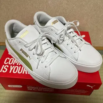 즉시 구매 가능 PUMA 스니커즈 [ 화이트 x 모스그린 ] 25.5cm