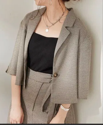 체크 무늬 캐주얼 셋업