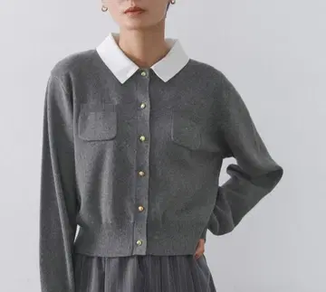 OPAQUE.CLIP 골드 버튼 니트 가디건 / 카라 탈부착 가능