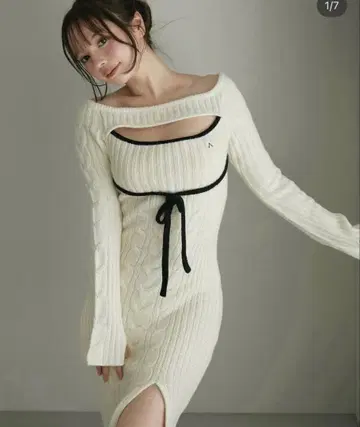 andmary Joan 리본 니트 드레스 화이트