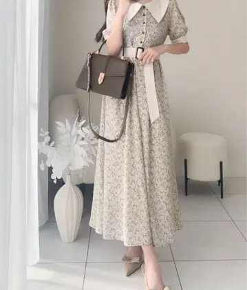 꽃무늬 롱 원피스 허리 벨트 포함 M 사이즈