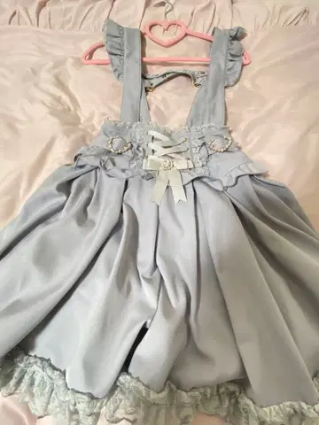 LIZLISA 라이트 블루 프릴 서스펜더 미니 스커트