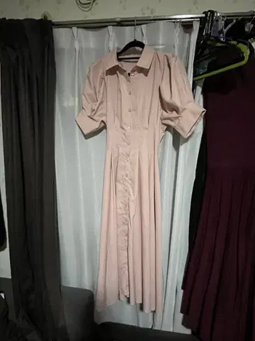 핑크 셔츠 원피스 반팔 A라인