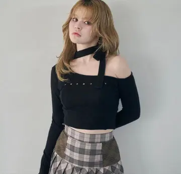 andmary Nana ribbon oneshoulder tops bla