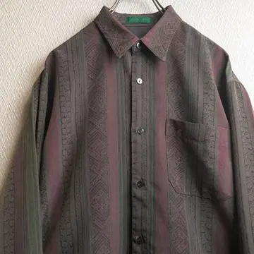 레트로 구제 의류 셔츠 패턴 셔츠 올 패턴 스트라이프 디자인 셔츠 긴팔