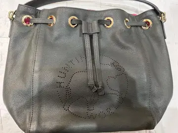 HUNTING WORLD 그레이 가죽 숄더백 로고 자수