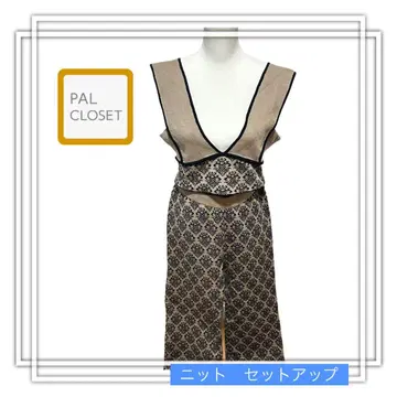 PAL CLOSET 니트 팬츠 셋업 V넥 베이지/블랙