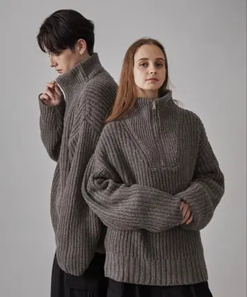 [CLEL] (2023ver.) / 볼륨 멜란지 하프 지퍼 니트