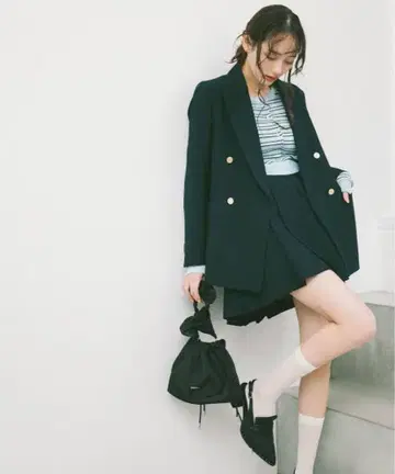 COCODEAL 사이드 플리츠 랩 미니 스커트 M 사이즈 네이비