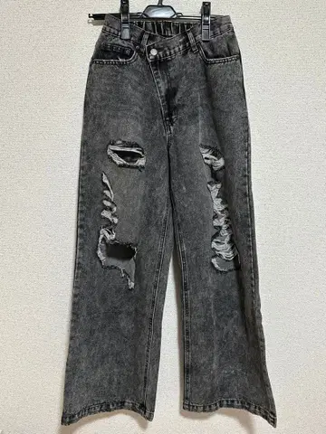 블랙 데미지 데님 팬츠 거의 새상품