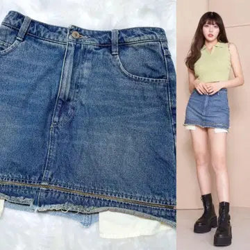 1회만 착용 다리치 데님 스커트