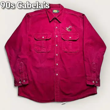 90s Cabela's 워크 셔츠 루돌프 자수 2포켓 와인 레드