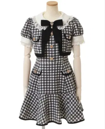 LIZLISA 원피스 자켓 레이어드 깅엄 원피스 블랙