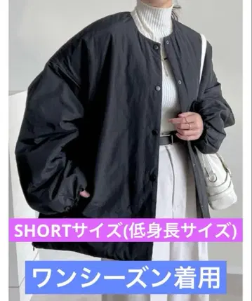 Re:EDIT 사이드 지퍼 노카라 패딩 자켓 작은 키 사이즈 블랙