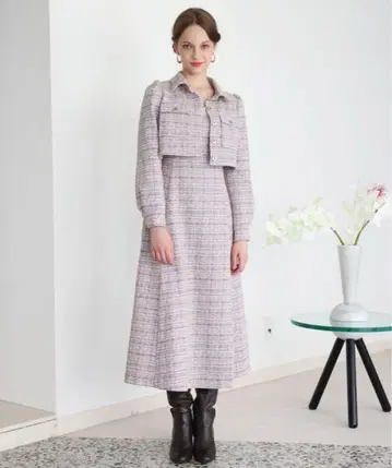 앙데팡당 라메 트위드 셋업 볼레로 원피스 퍼플 계열