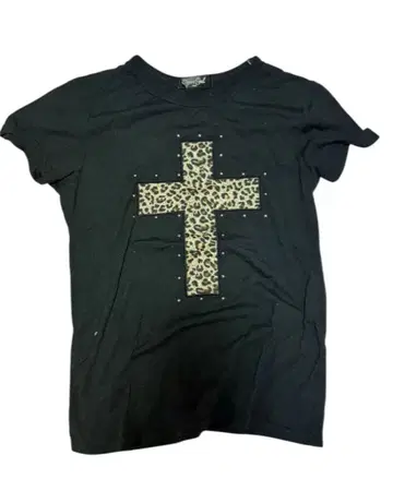 T셔츠 십자가 레오파드 표범 무늬 헤이세이 갸루 그런지 티셔츠