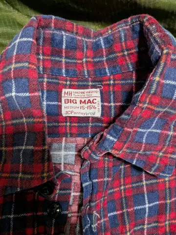 70s BIG MAC 프린트 플란넬 셔츠 15 1/2 좋은 배색