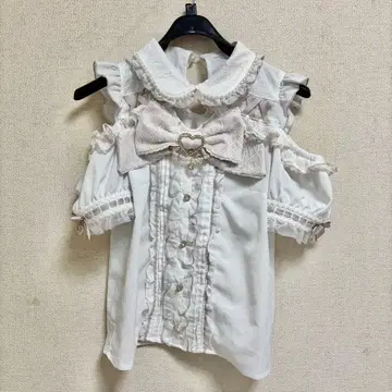 LIZLISA BIG 리본 오픈 숄더 블라우스 핑크 화이트