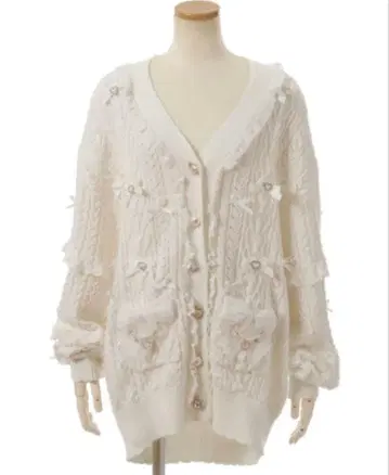 LIZLISA 사다리 리본 시스루 롱 가디건 화이트 화이트 가디건